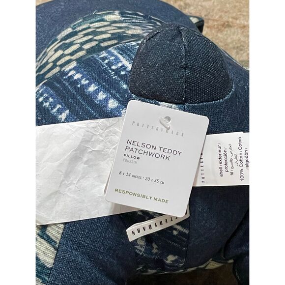 Pottery Barn Nelson Patchwork Teddy Shaped Pillow NIP - Picture 8 of 13